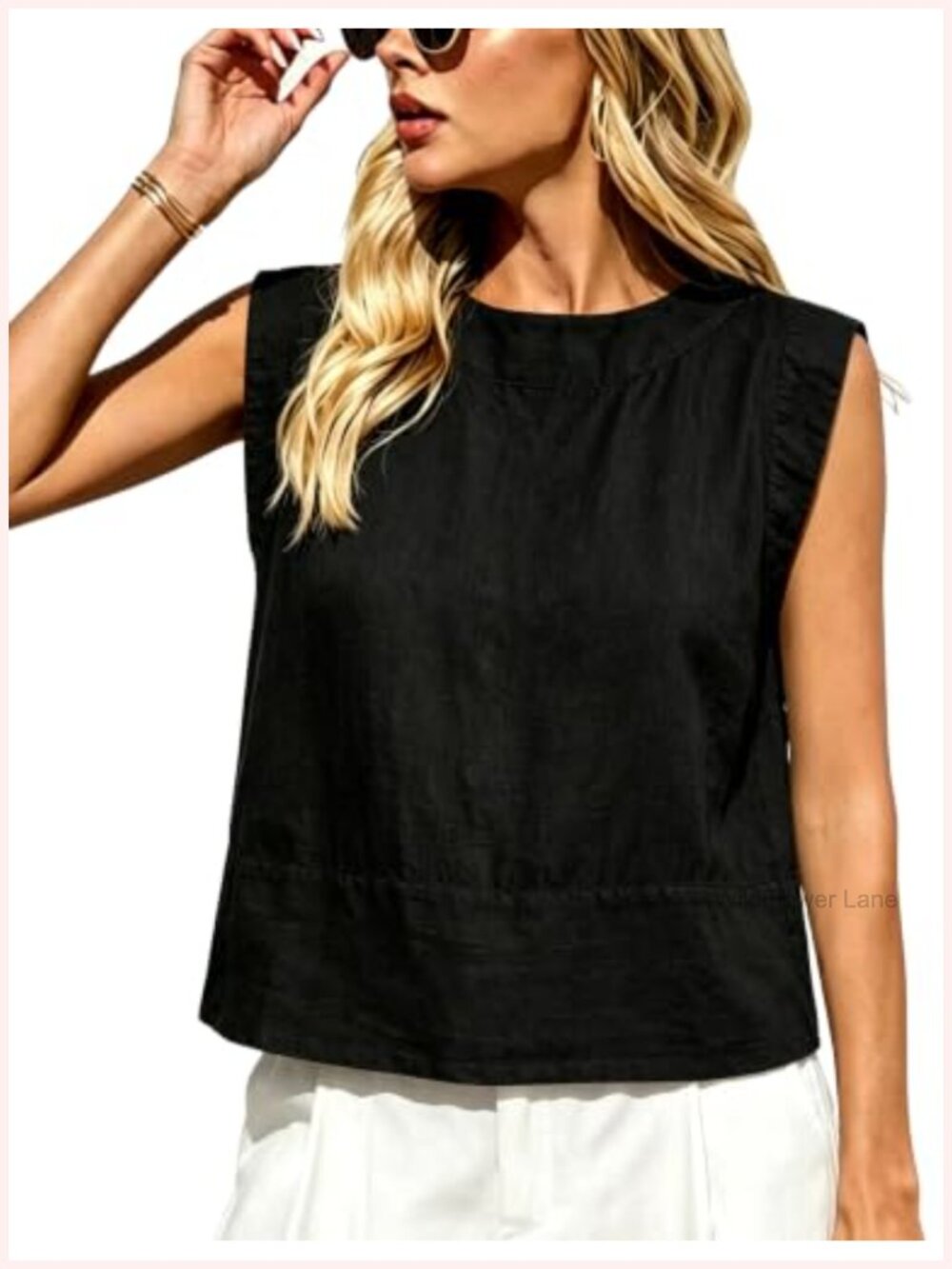 Cotton Linen Tank Top Sleeveless Crewneck Shirt